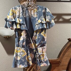 NWOT Floral Ruffle Wrap Blouse